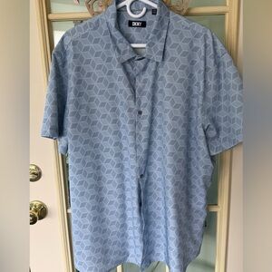 DKNY Men's Light Blue Hexagon Pattern Shirt